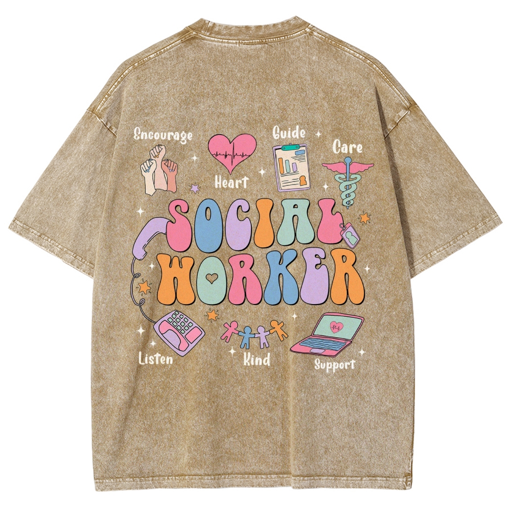 Social Worker Unisex Fit Washed T-Shirt Customscool