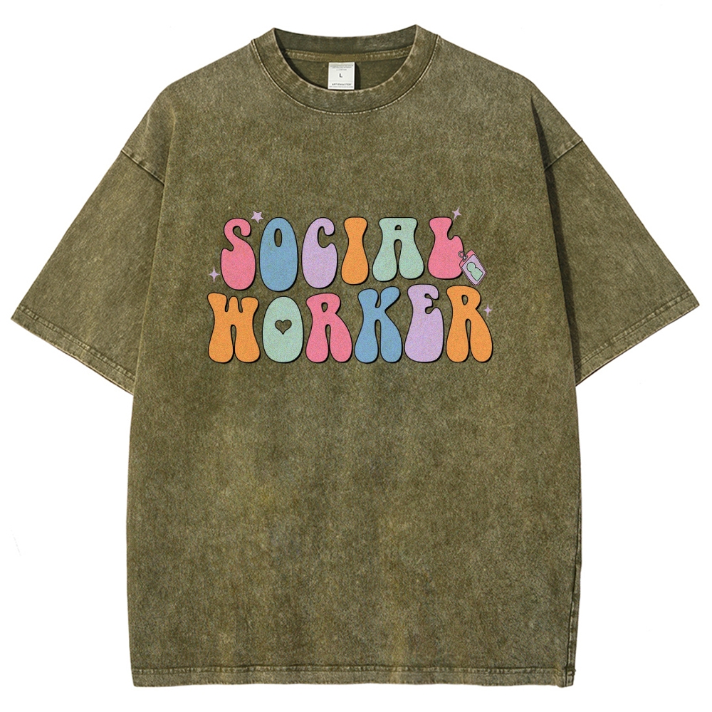Social Worker Unisex Fit Washed T-Shirt Customscool