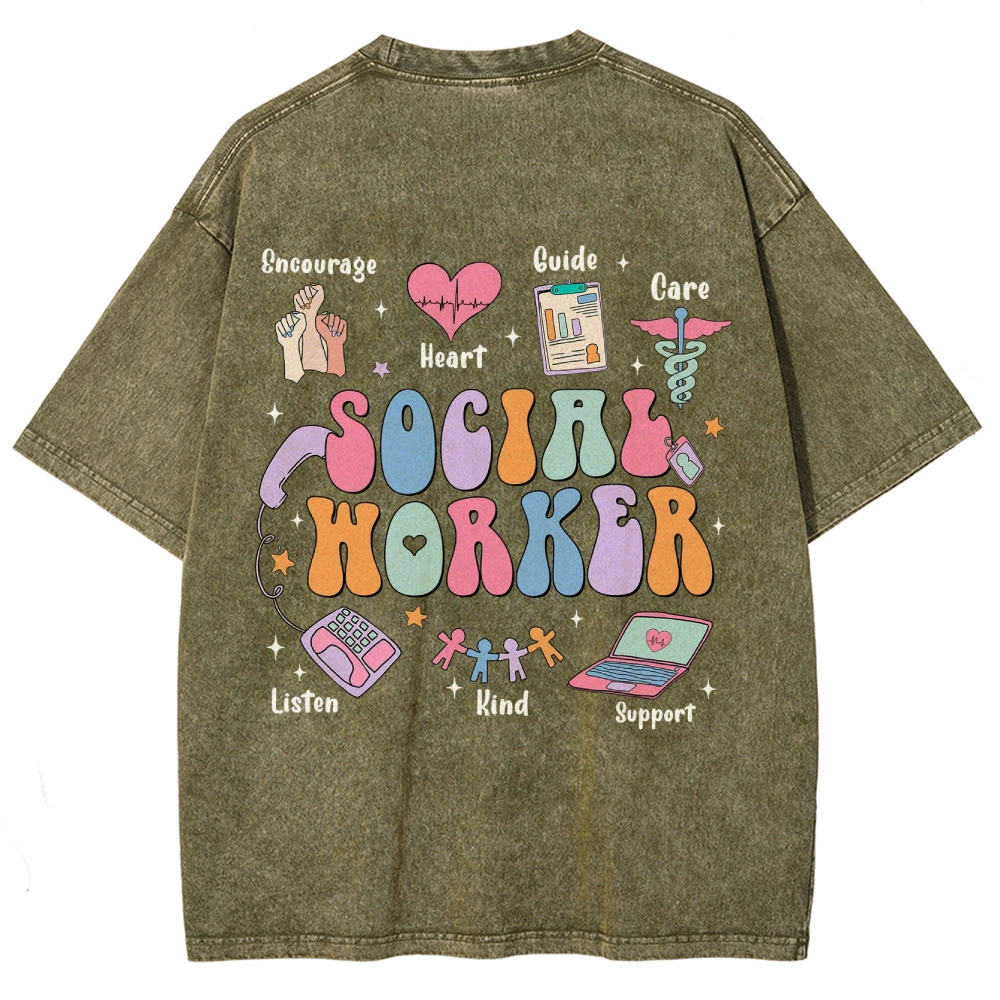 Social Worker Unisex Fit Washed T-Shirt Customscool