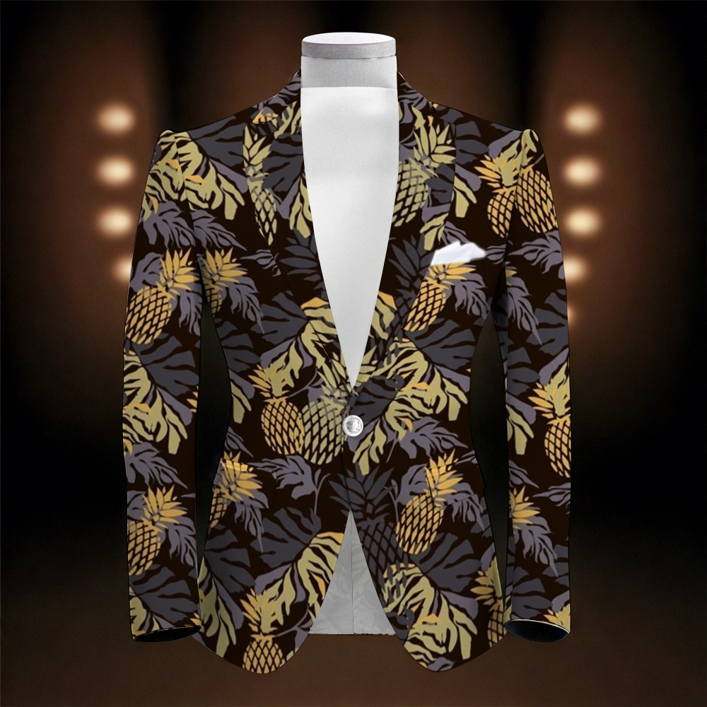 Tropical Pineapple & Leaf Print Tailored Blazer - Retro - Futuristic Men's Suit Jacket