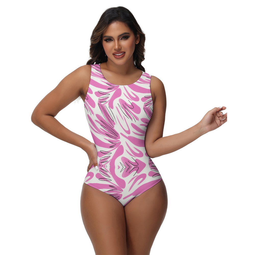 Women's Pink Graffiti Art Print One-Piece Swimsuit