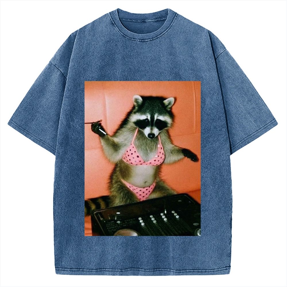 DJ Bikini Raccoon Funny Vintage Washed T-shirt