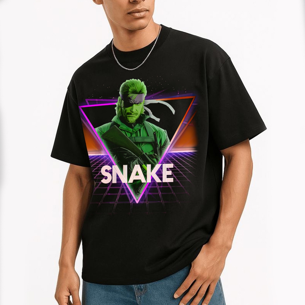 Snake Synthwave Tactical Graphic Cotton T-shirt 