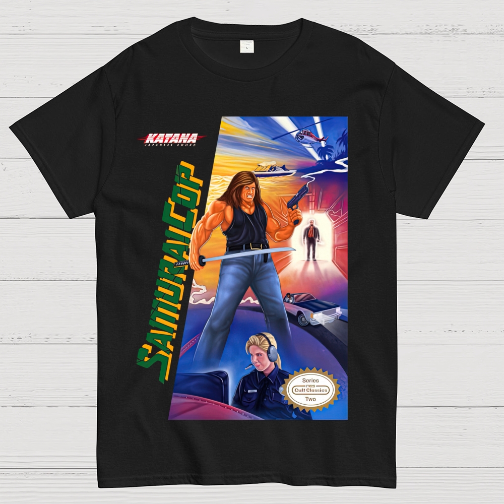 Katana Samurai Cop Retro Action Graphic Cotton T-shirt