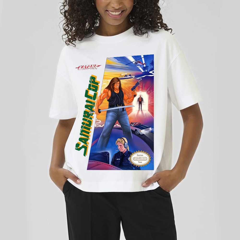 Katana Samurai Cop Retro Action Graphic Cotton T-shirt