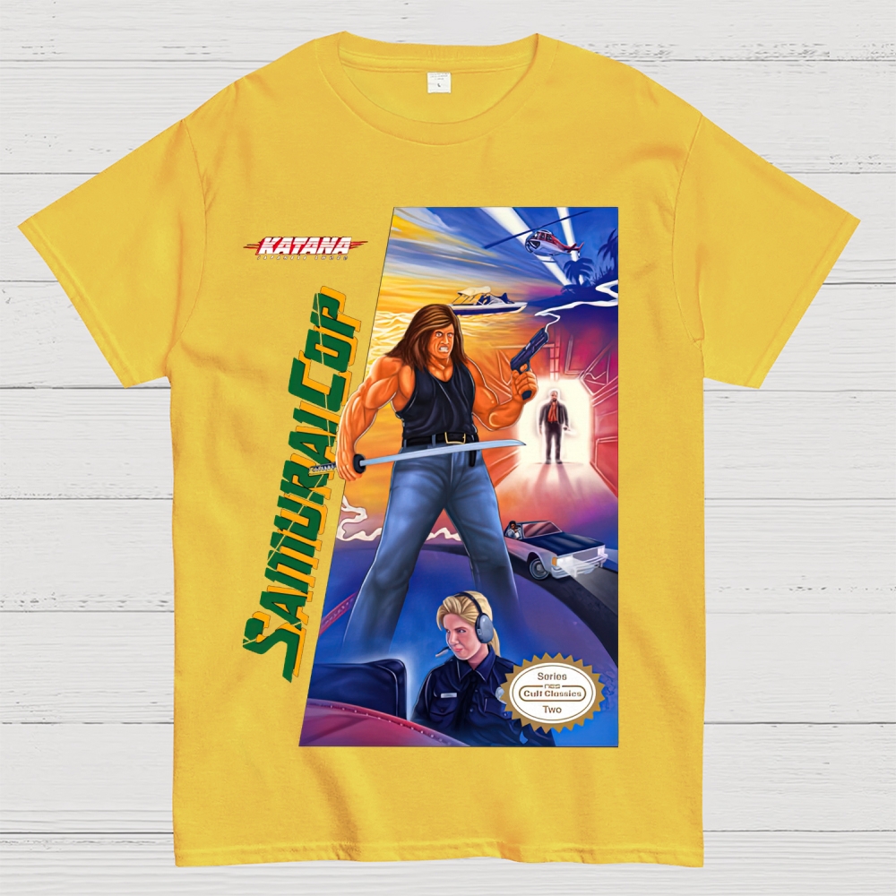 Katana Samurai Cop Retro Action Graphic Cotton T-shirt