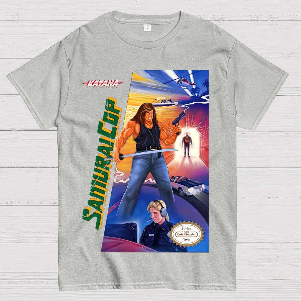 Katana Samurai Cop Retro Action Graphic Cotton T-shirt