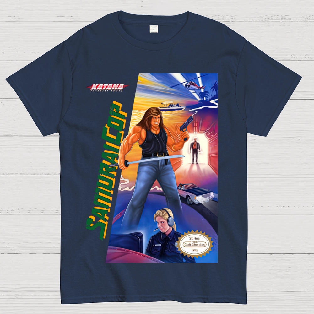 Katana Samurai Cop Retro Action Graphic Cotton T-shirt