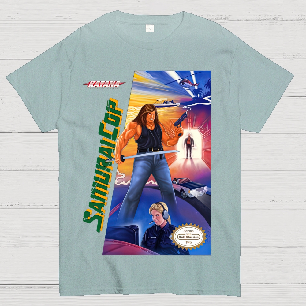 Katana Samurai Cop Retro Action Graphic Cotton T-shirt