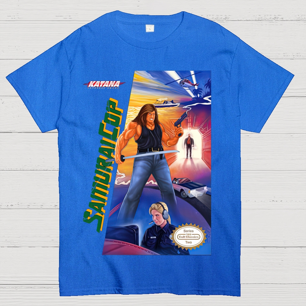 Katana Samurai Cop Retro Action Graphic Cotton T-shirt