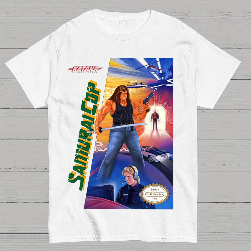 Katana Samurai Cop Retro Action Graphic Cotton T-shirt