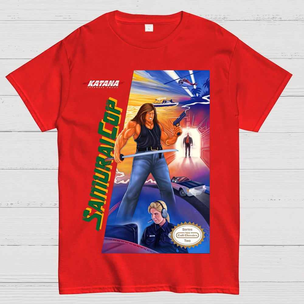 Katana Samurai Cop Retro Action Graphic Cotton T-shirt