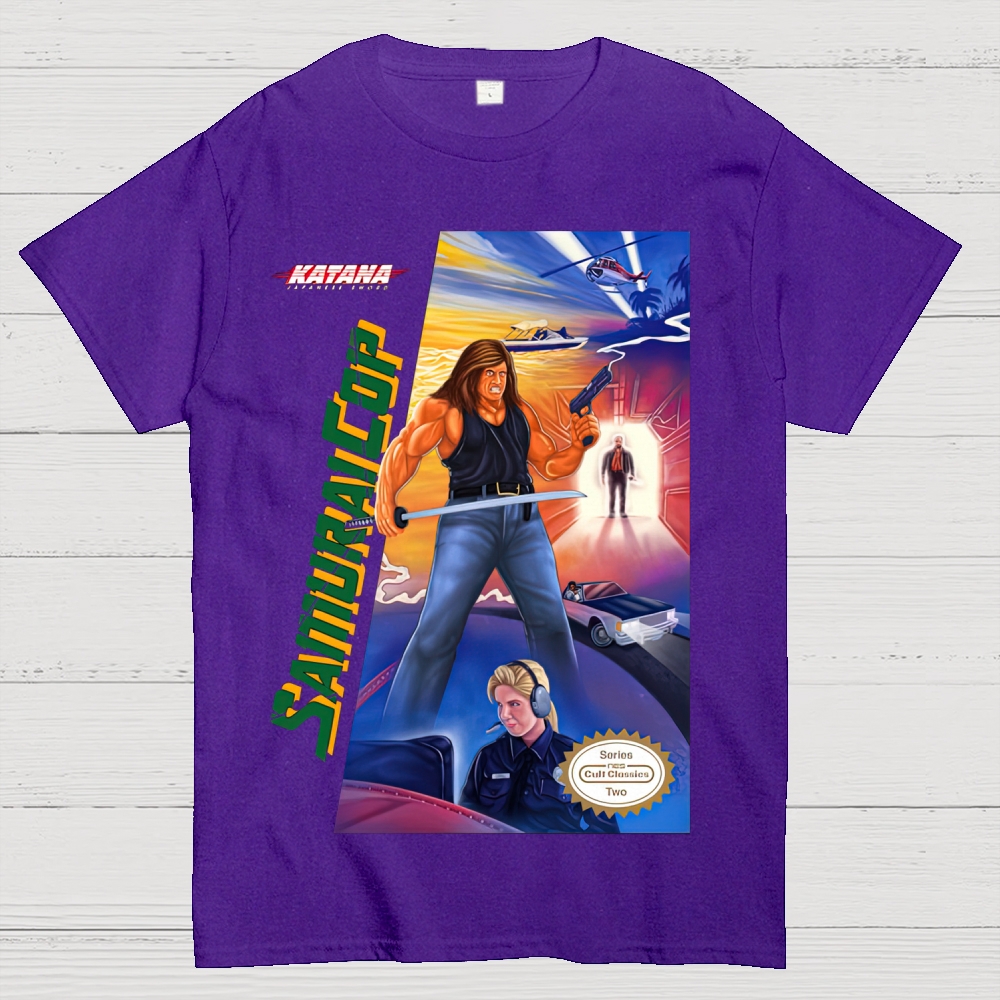 Katana Samurai Cop Retro Action Graphic Cotton T-shirt