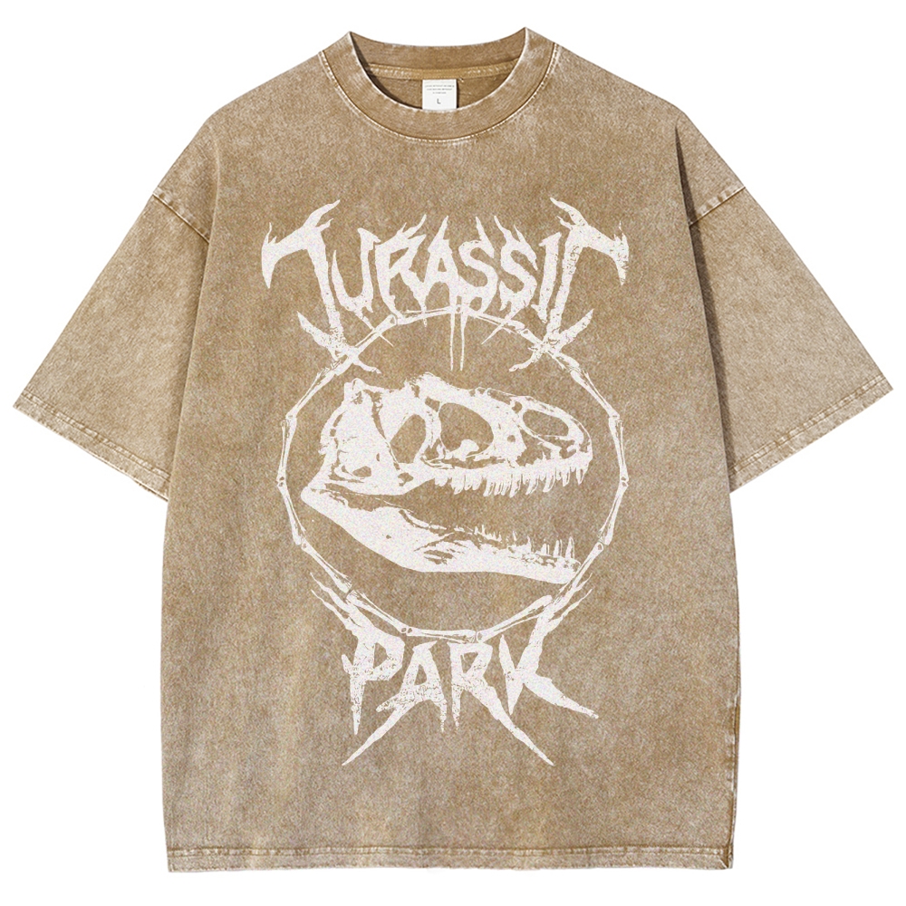  Metal-Style Dino Skull Graphic Washed T-Shirt