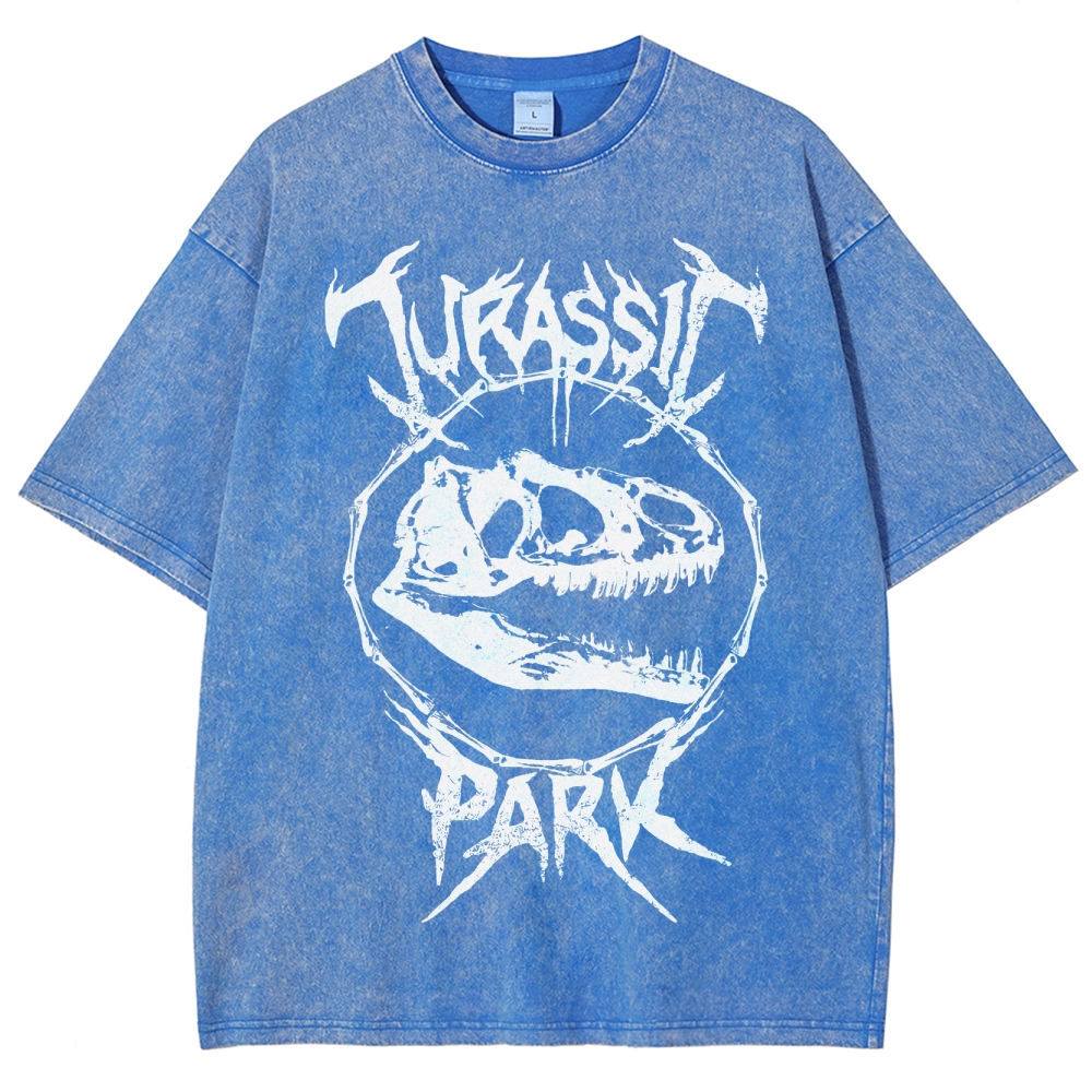  Metal-Style Dino Skull Graphic Washed T-Shirt
