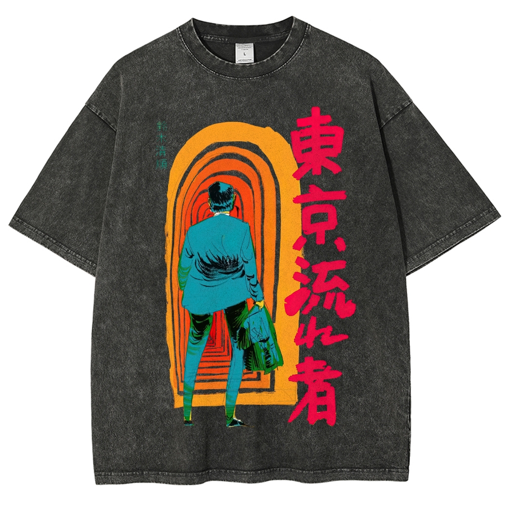 Tokyo Drifter Neo-Noir Graphic Washed T-Shirt