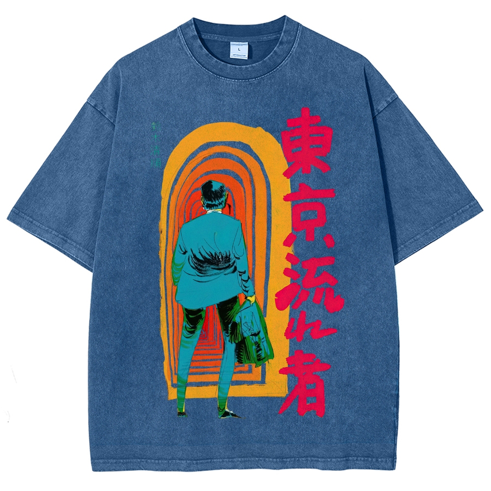 Tokyo Drifter Neo-Noir Graphic Washed T-Shirt