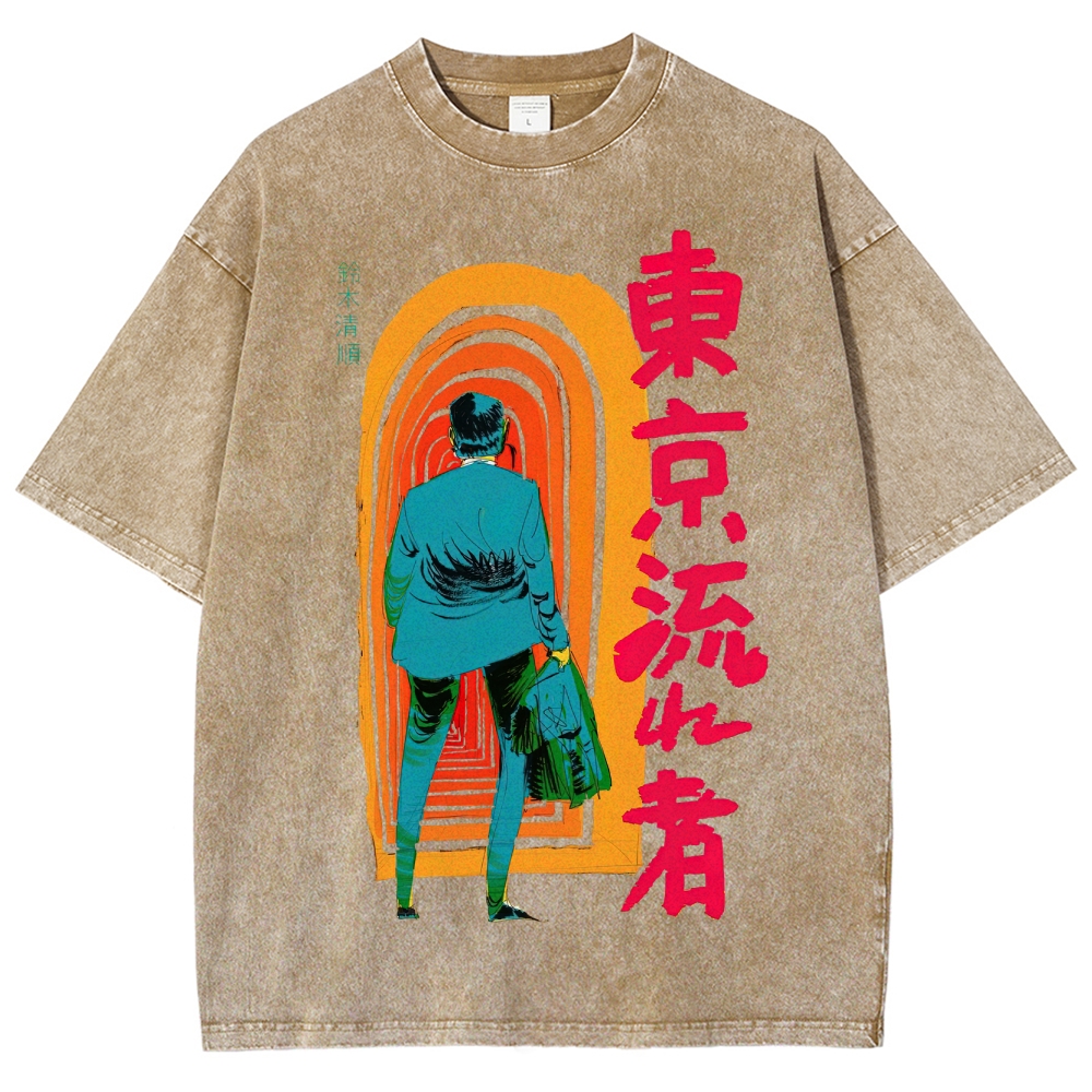 Tokyo Drifter Neo-Noir Graphic Washed T-Shirt