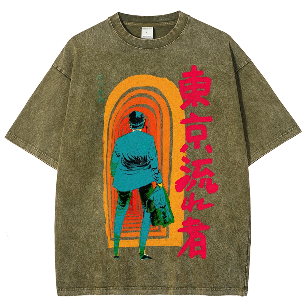 Tokyo Drifter Neo-Noir Graphic Washed T-Shirt