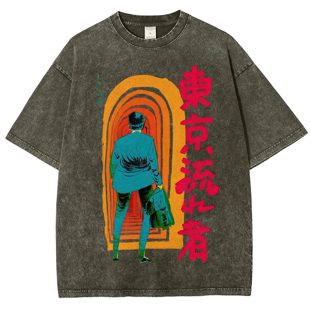 Tokyo Drifter Neo-Noir Graphic Washed T-Shirt