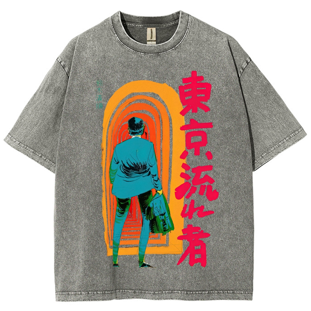 Tokyo Drifter Neo-Noir Graphic Washed T-Shirt