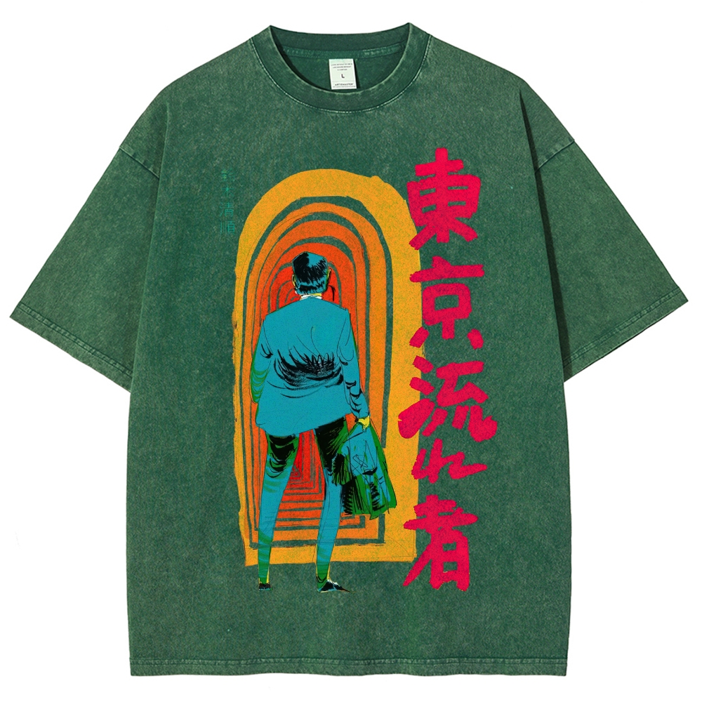 Tokyo Drifter Neo-Noir Graphic Washed T-Shirt