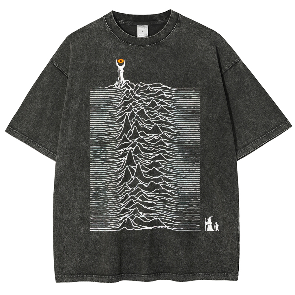 Wave-Distorted Landscape Surreal Graphic Washed T-Shirt