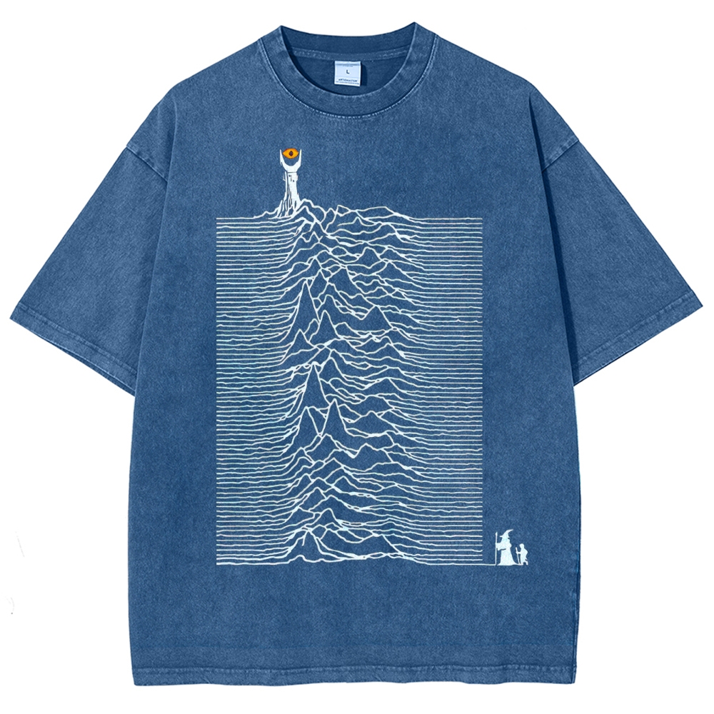 Wave-Distorted Landscape Surreal Graphic Washed T-Shirt