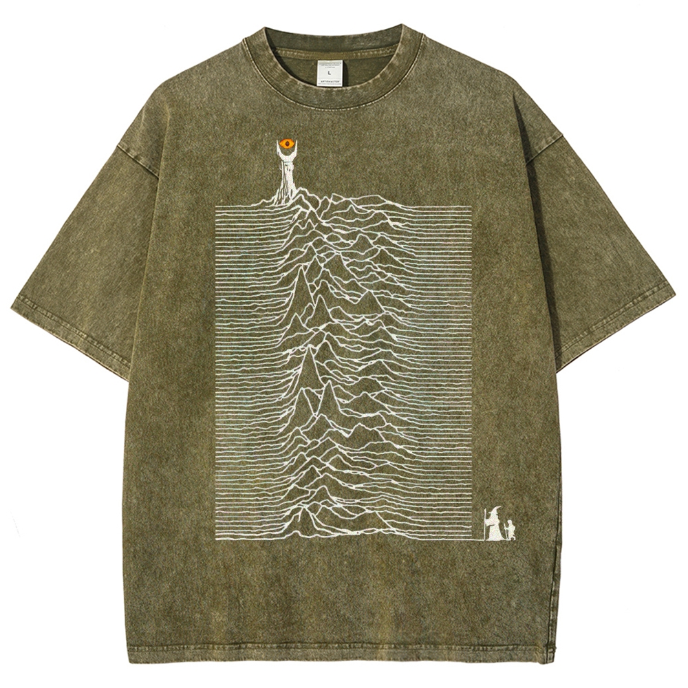 Wave-Distorted Landscape Surreal Graphic Washed T-Shirt