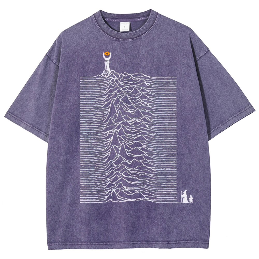 Wave-Distorted Landscape Surreal Graphic Washed T-Shirt