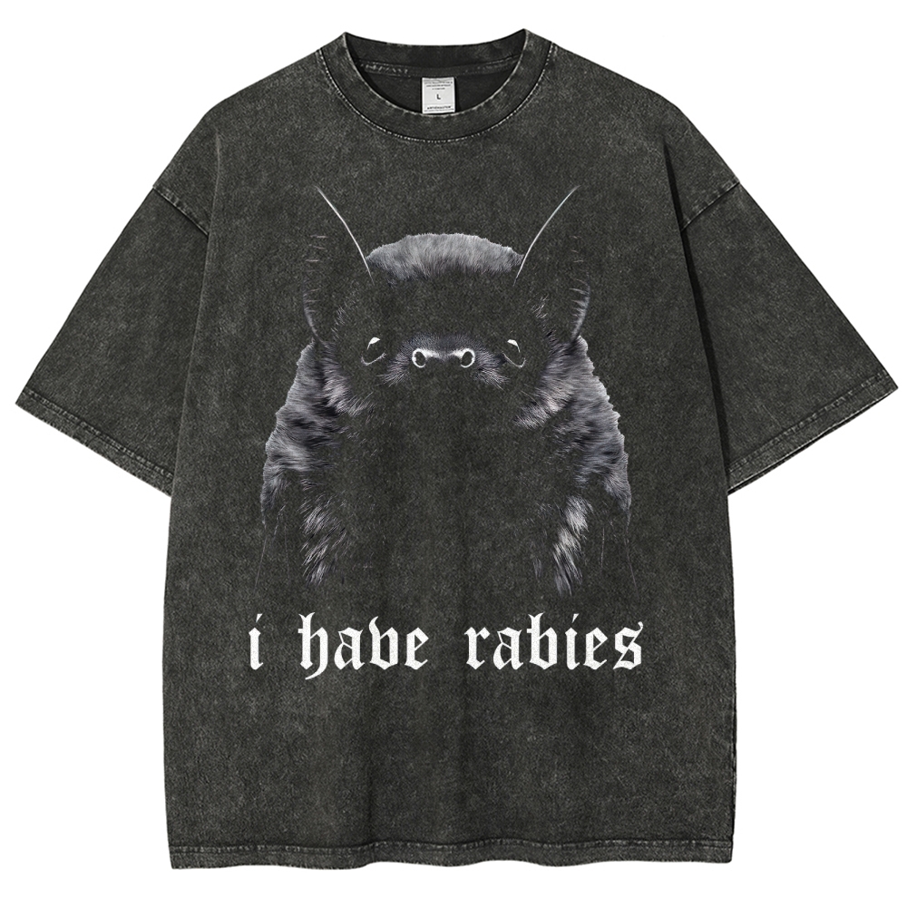 Bat 'I Have Rabies' Graphic Washed T-Shirt