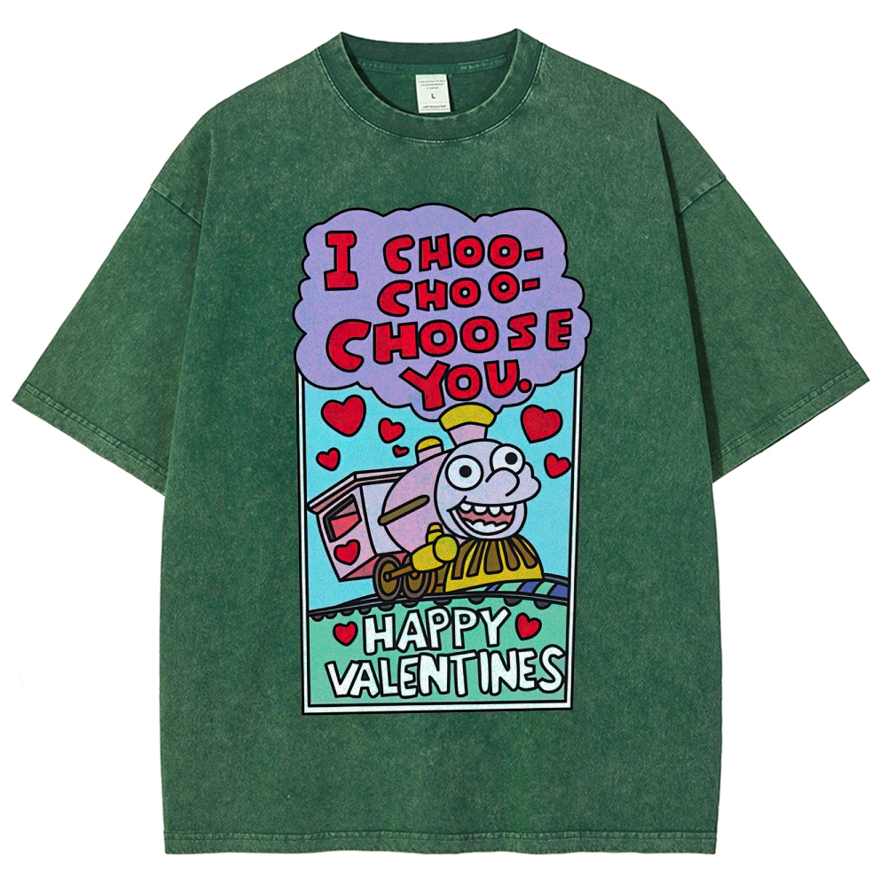 I Choo-Choo-Choose You Valentine Graphic Washed T-Shirt
