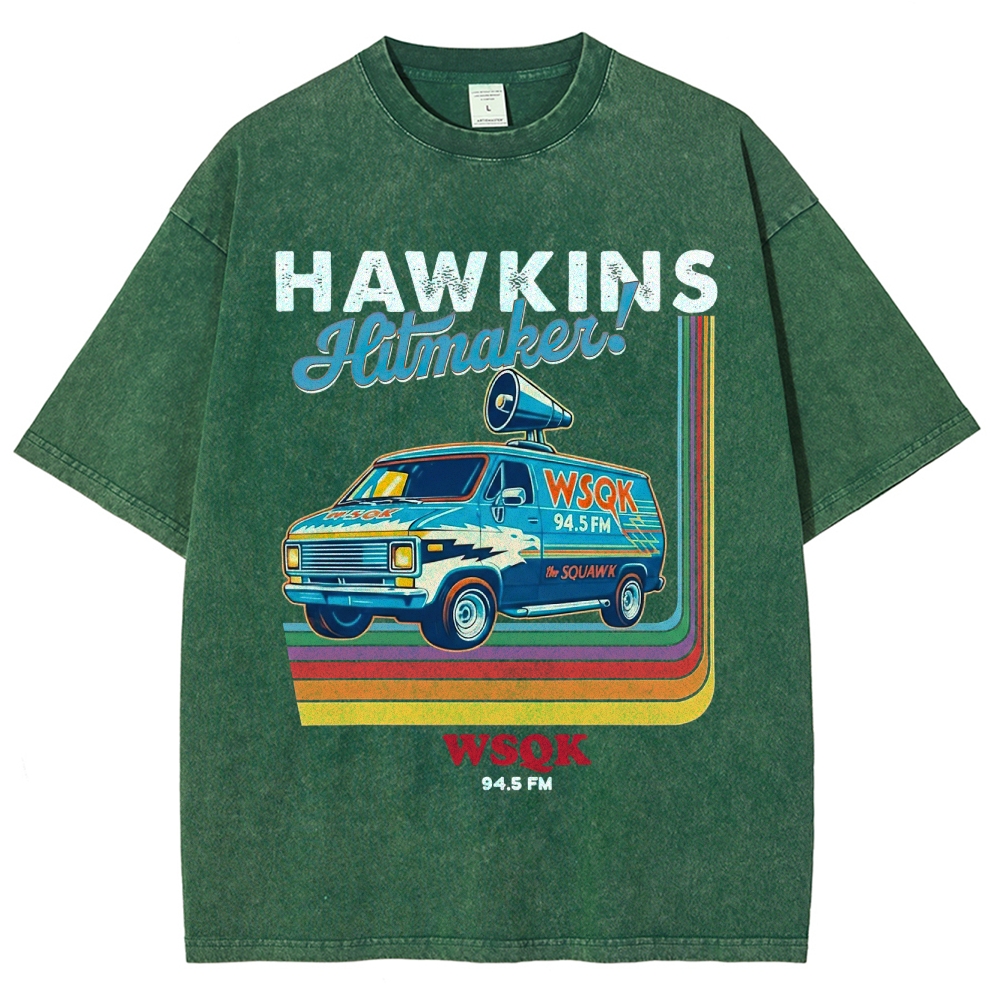 WSQK 94.5 FM Hawkins Hitmaker Van Graphic Washed T-Shirt