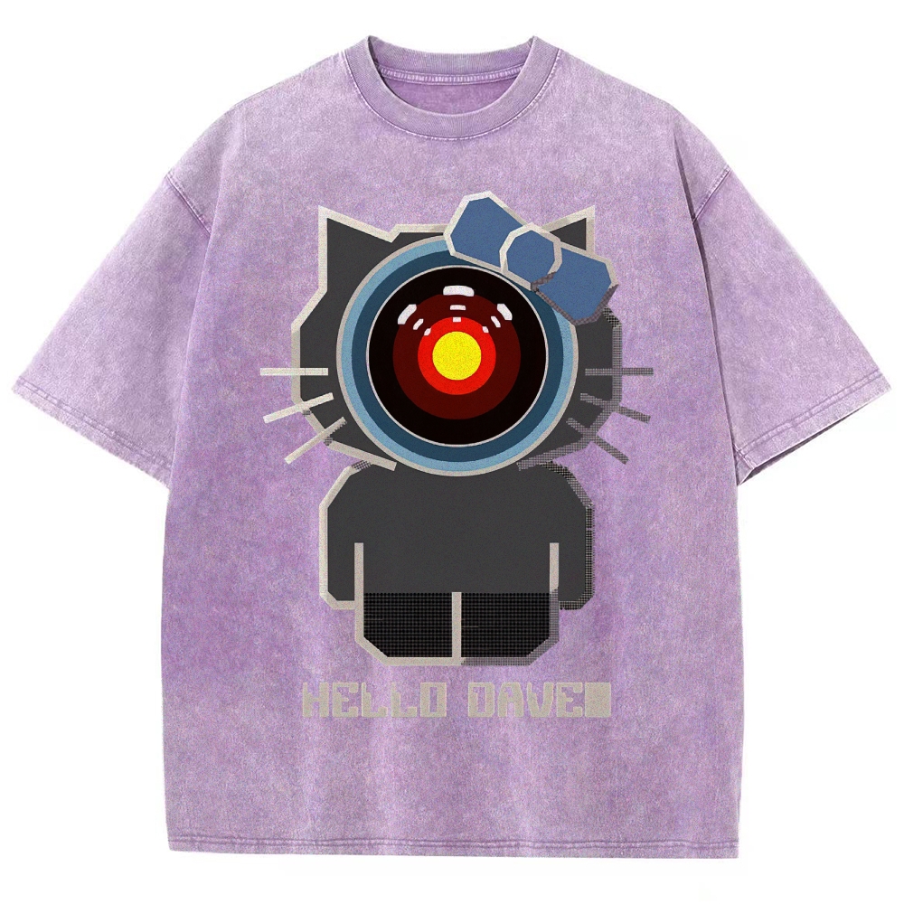 Hello Dave Cat-Style Tech Graphic Washed T-Shirt