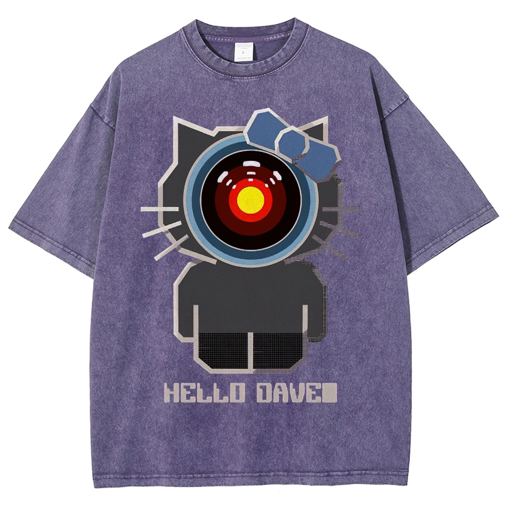Hello Dave Cat-Style Tech Graphic Washed T-Shirt