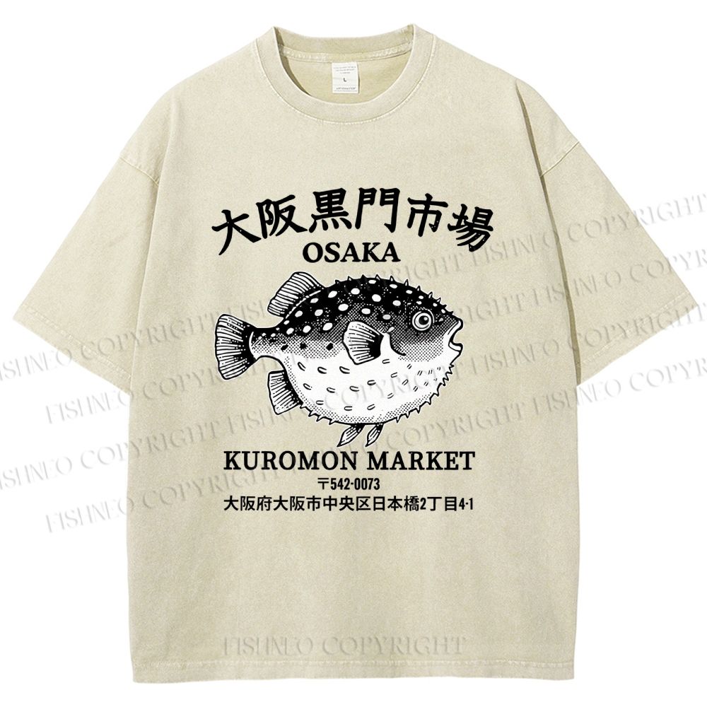 Unisex Osaka Kuromon Market Osaka Fish Market Printed Washed Tee