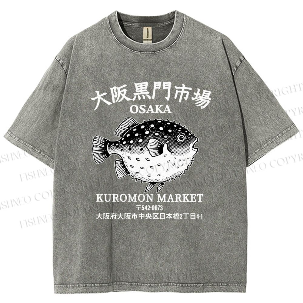 Unisex Osaka Kuromon Market Osaka Fish Market Printed Washed Tee