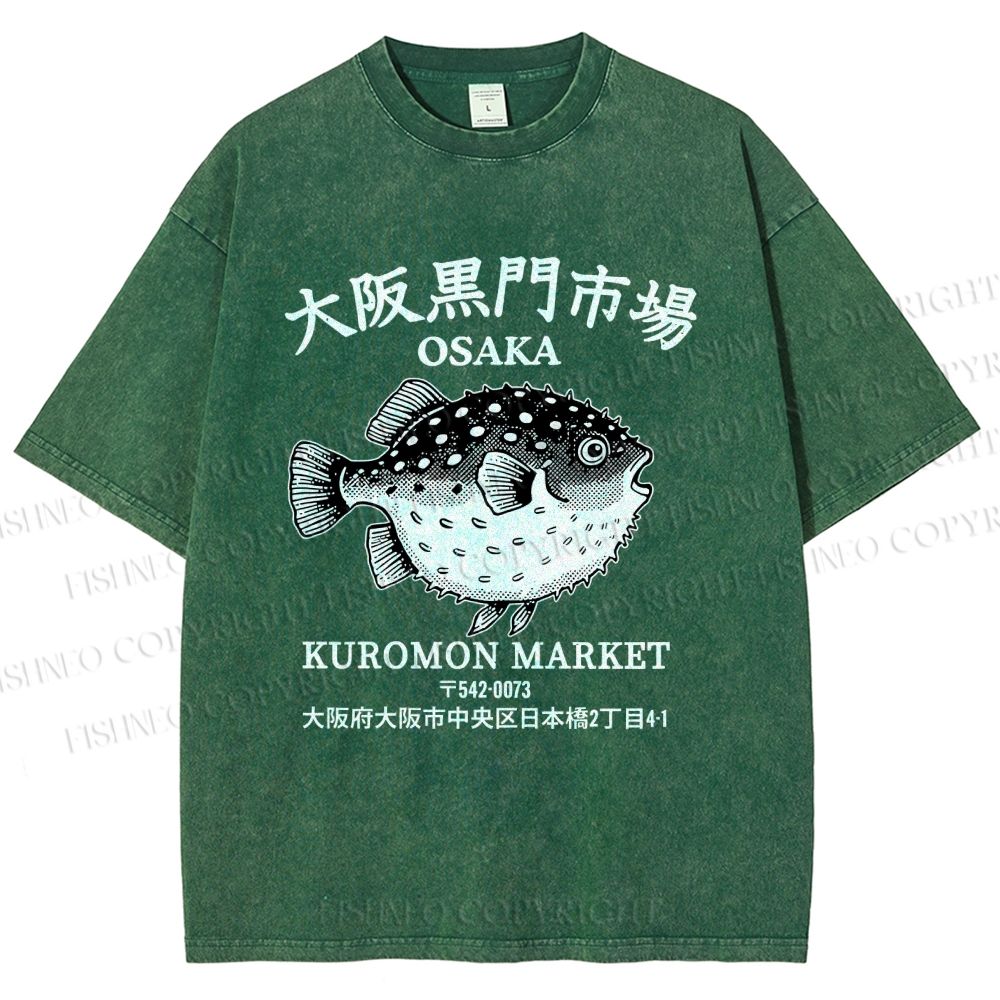 Unisex Osaka Kuromon Market Osaka Fish Market Printed Washed Tee