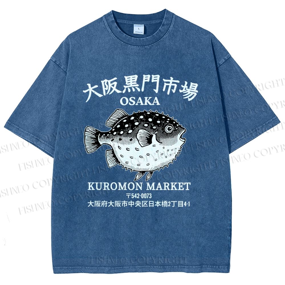 Unisex Osaka Kuromon Market Osaka Fish Market Printed Washed Tee
