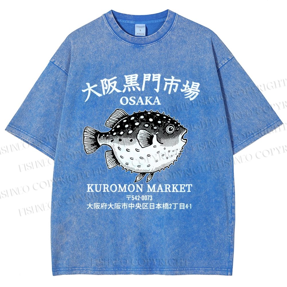 Unisex Osaka Kuromon Market Osaka Fish Market Printed Washed Tee