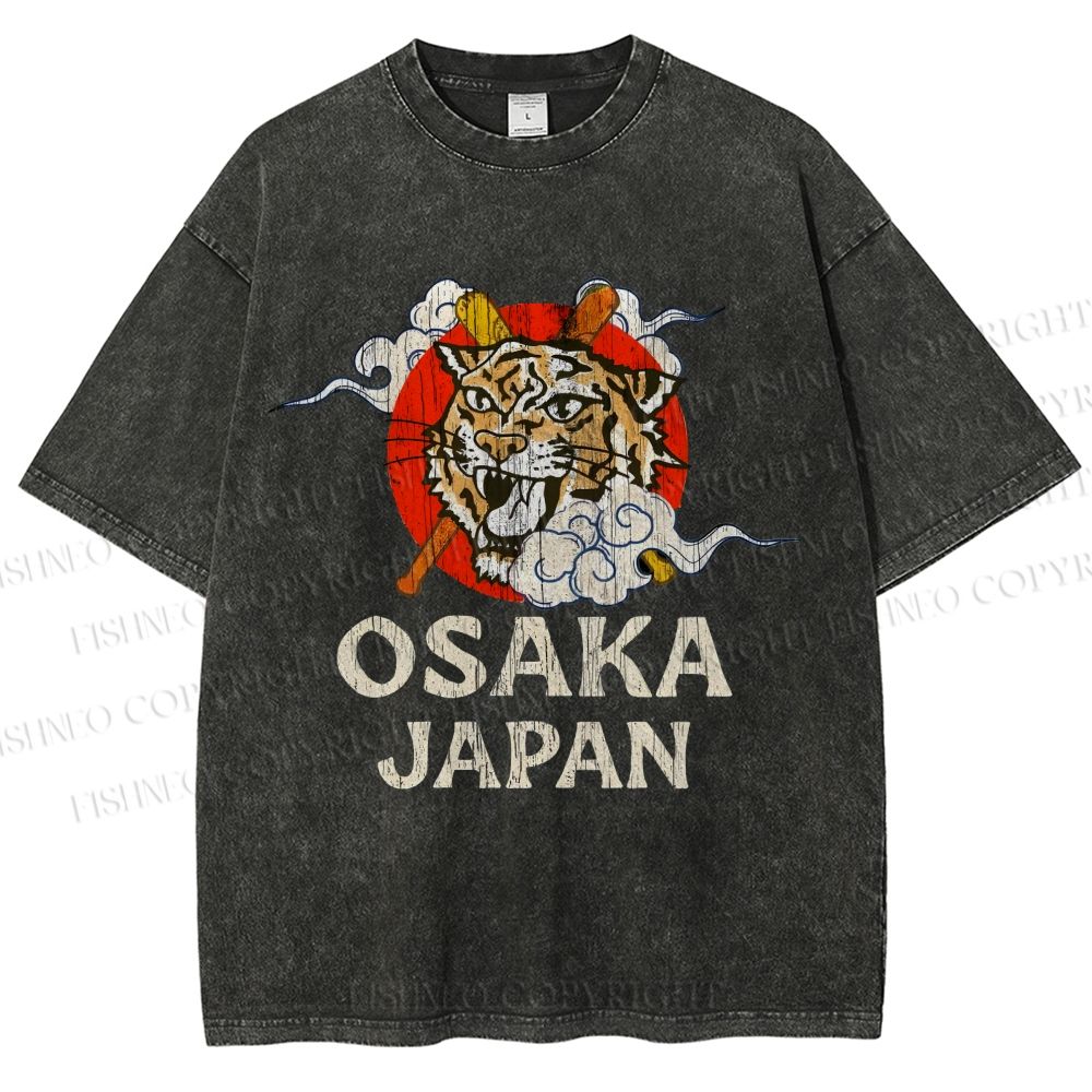 Unisex Vintage Osaka Baseball Club Printed Washed Tee