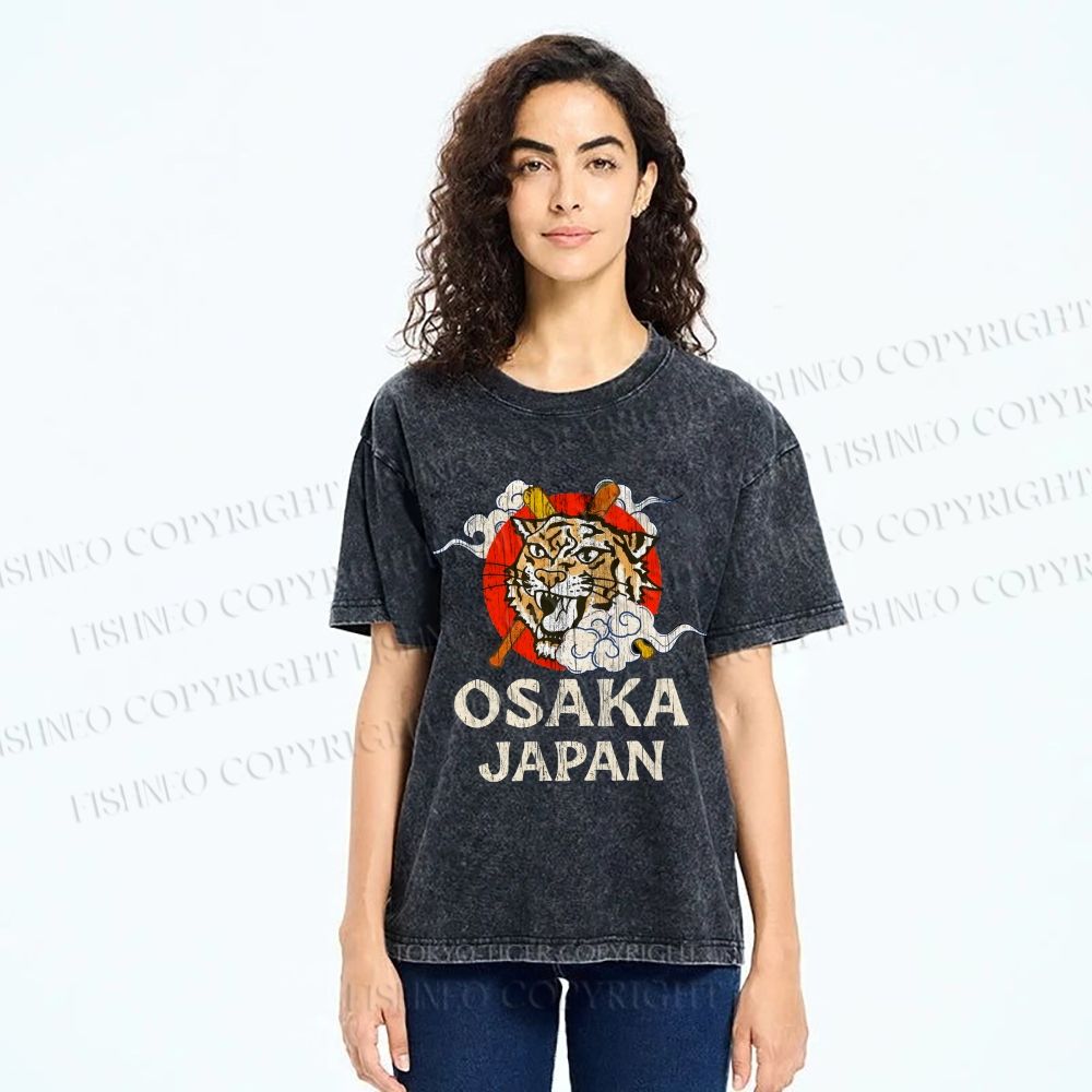 Unisex Vintage Osaka Baseball Club Printed Washed Tee