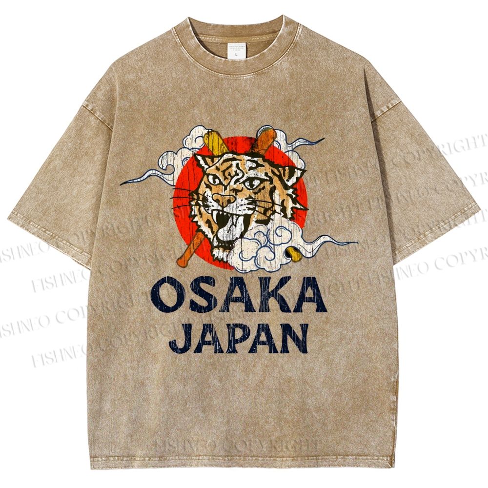 Unisex Vintage Osaka Baseball Club Printed Washed Tee