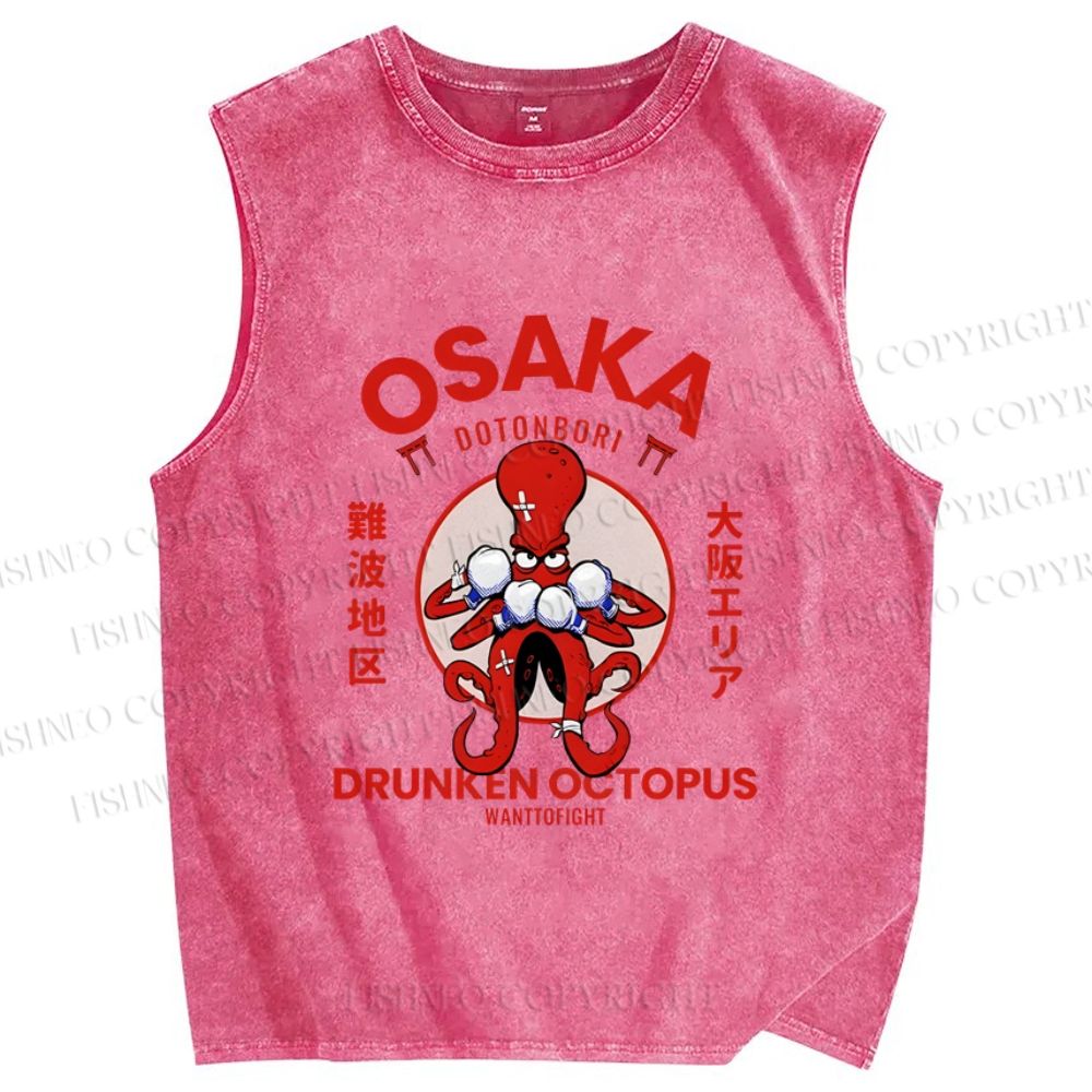 Unisex Osaka Octopus Monster Japan Printed Washed Tank Top