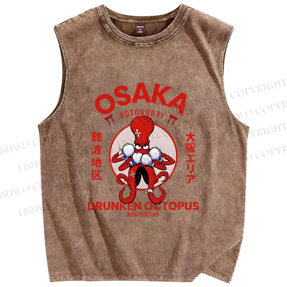 Unisex Osaka Octopus Monster Japan Printed Washed Tank Top