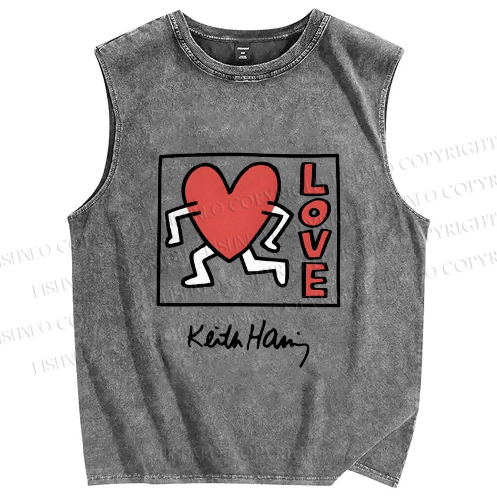 Unisex Keith Haring Love Printed Washed Tank Top