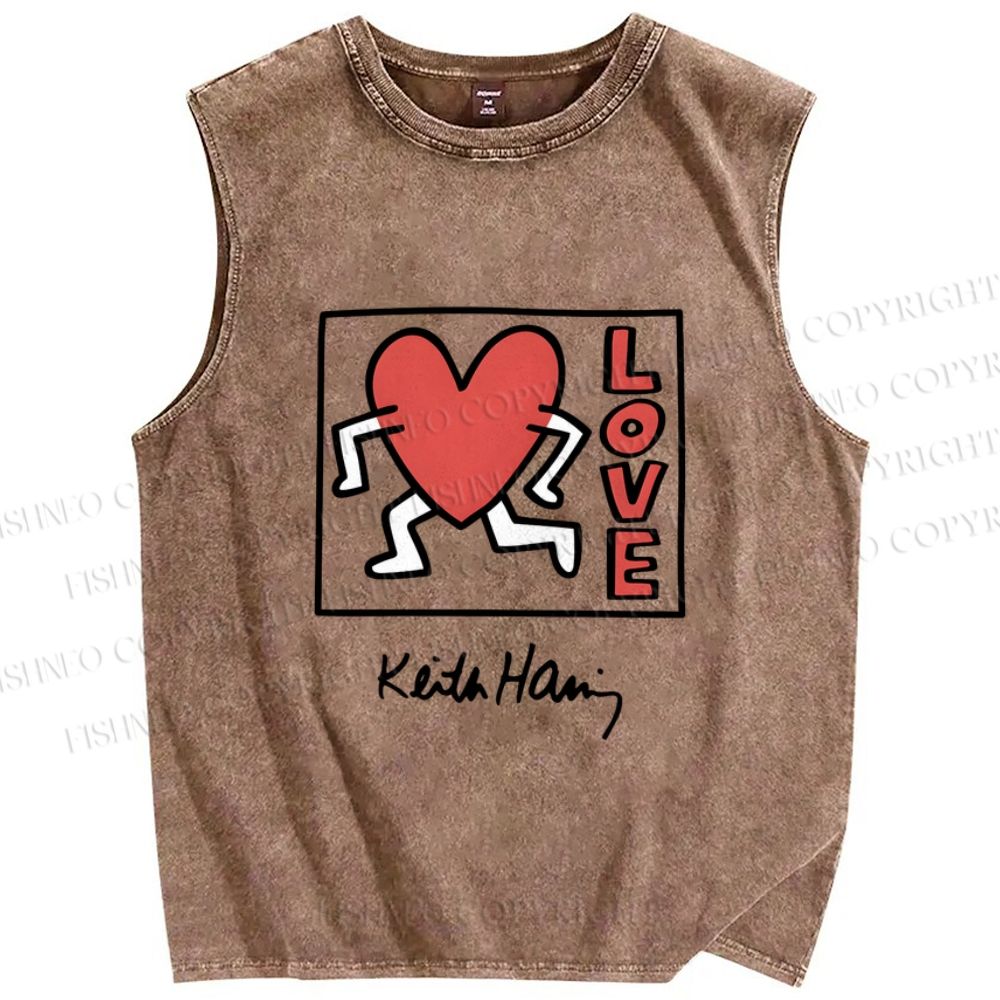 Unisex Keith Haring Love Printed Washed Tank Top