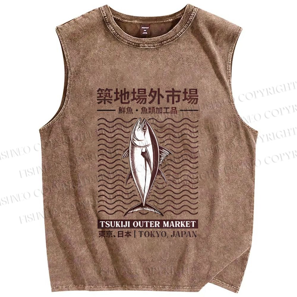 Unisex Tsukiji Outer Market Printed Washed Tank Top