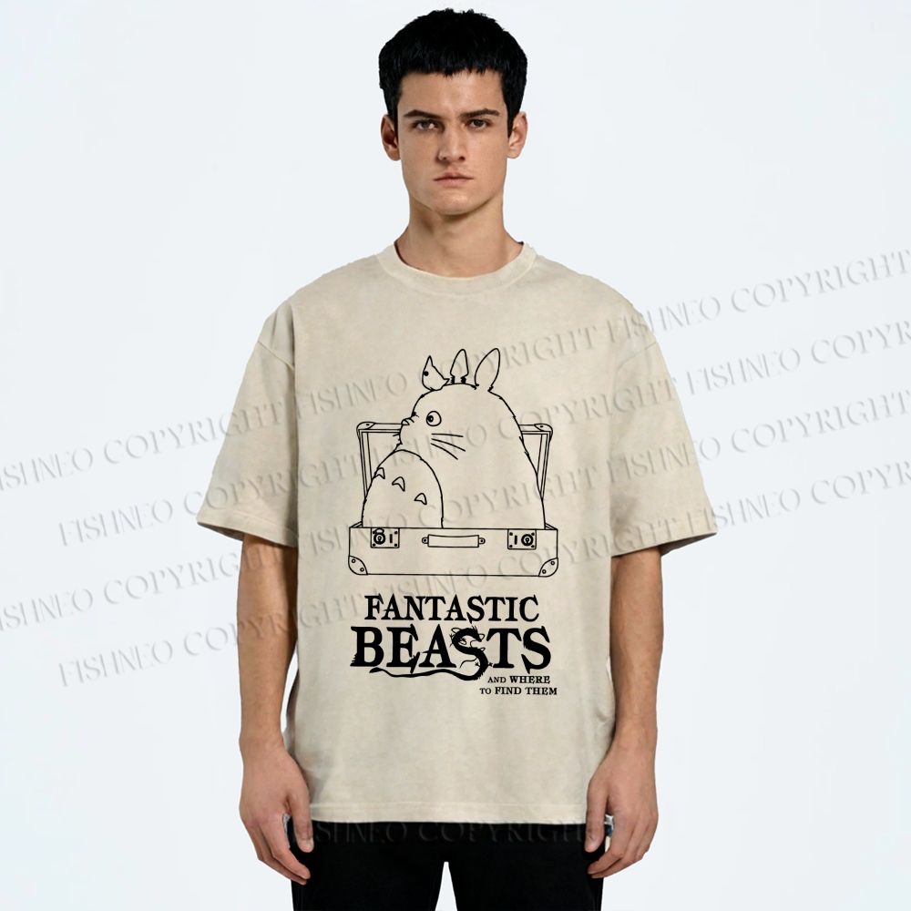 Unisex Totoro Fantastic Beasts And Where To Find Them Printed Washed Tee