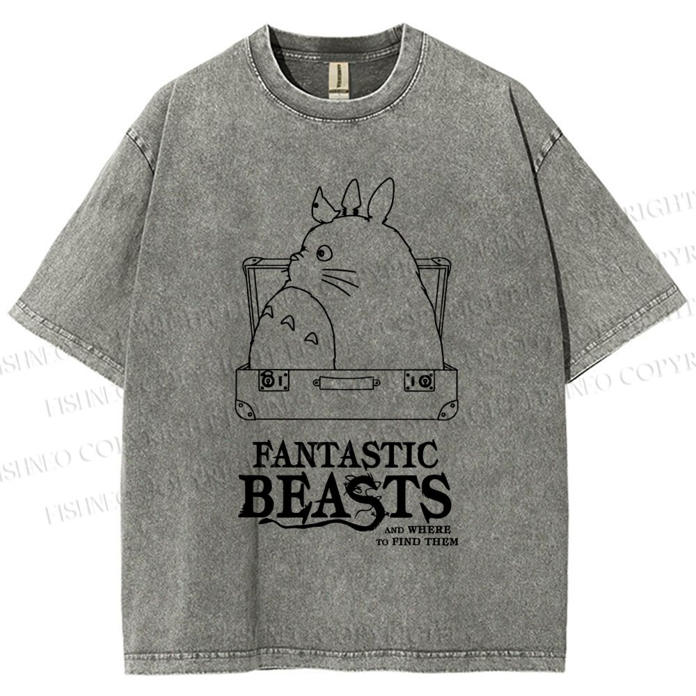 Unisex Totoro Fantastic Beasts And Where To Find Them Printed Washed Tee